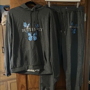 Gray Butterfly Hoodie and Sweatpants Set